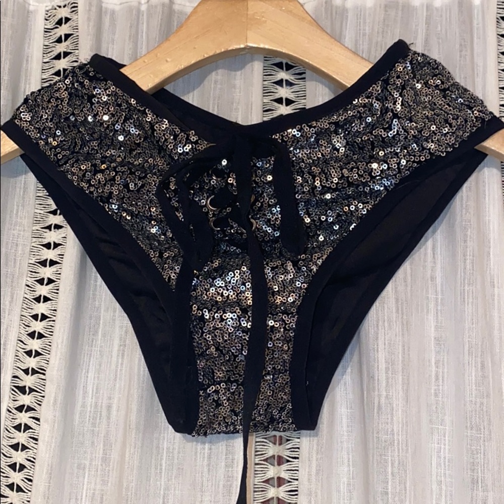 High waisted black with silver sparkle cheekies